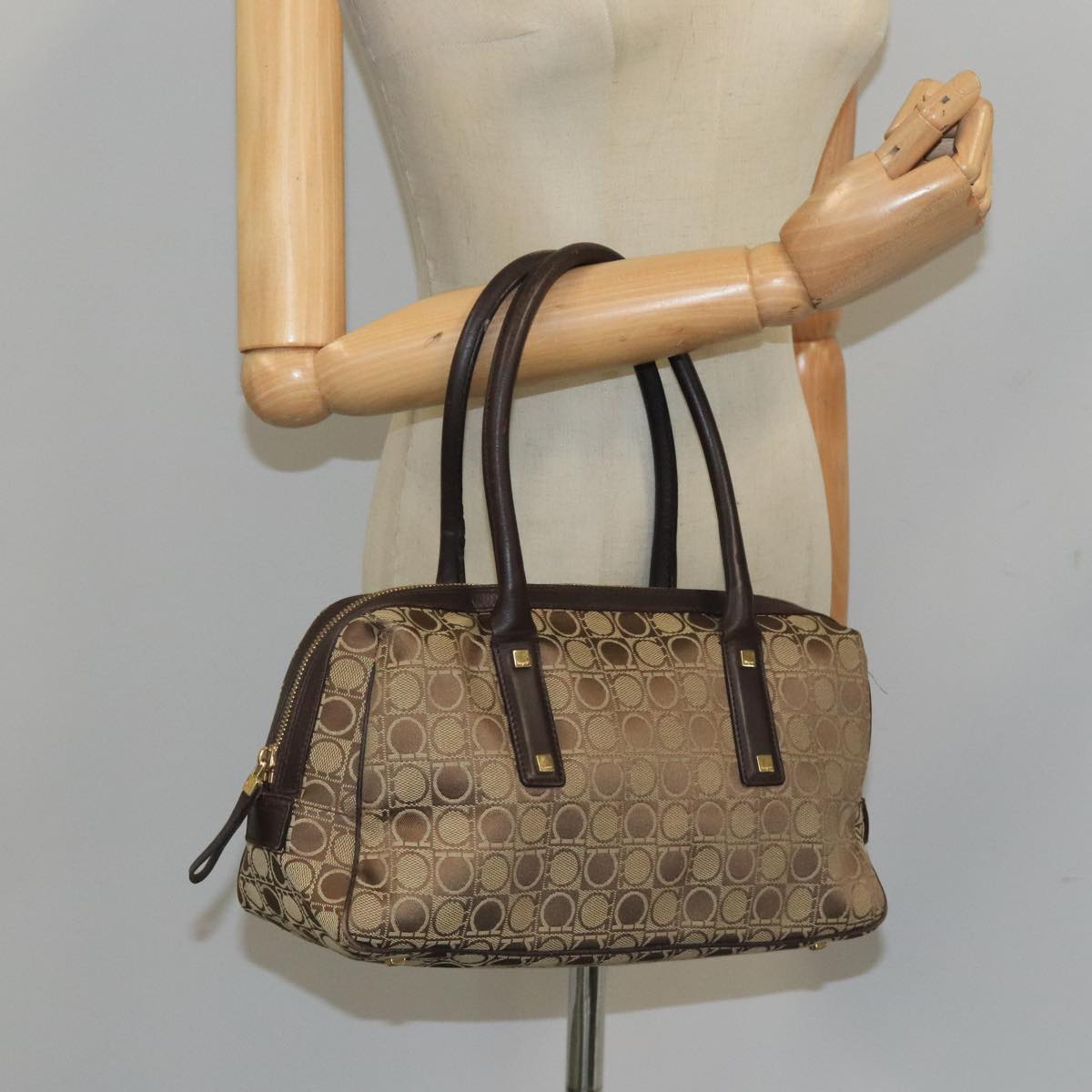 Salvatore Ferragamo Hand Bag Canvas Brown Auth 97071