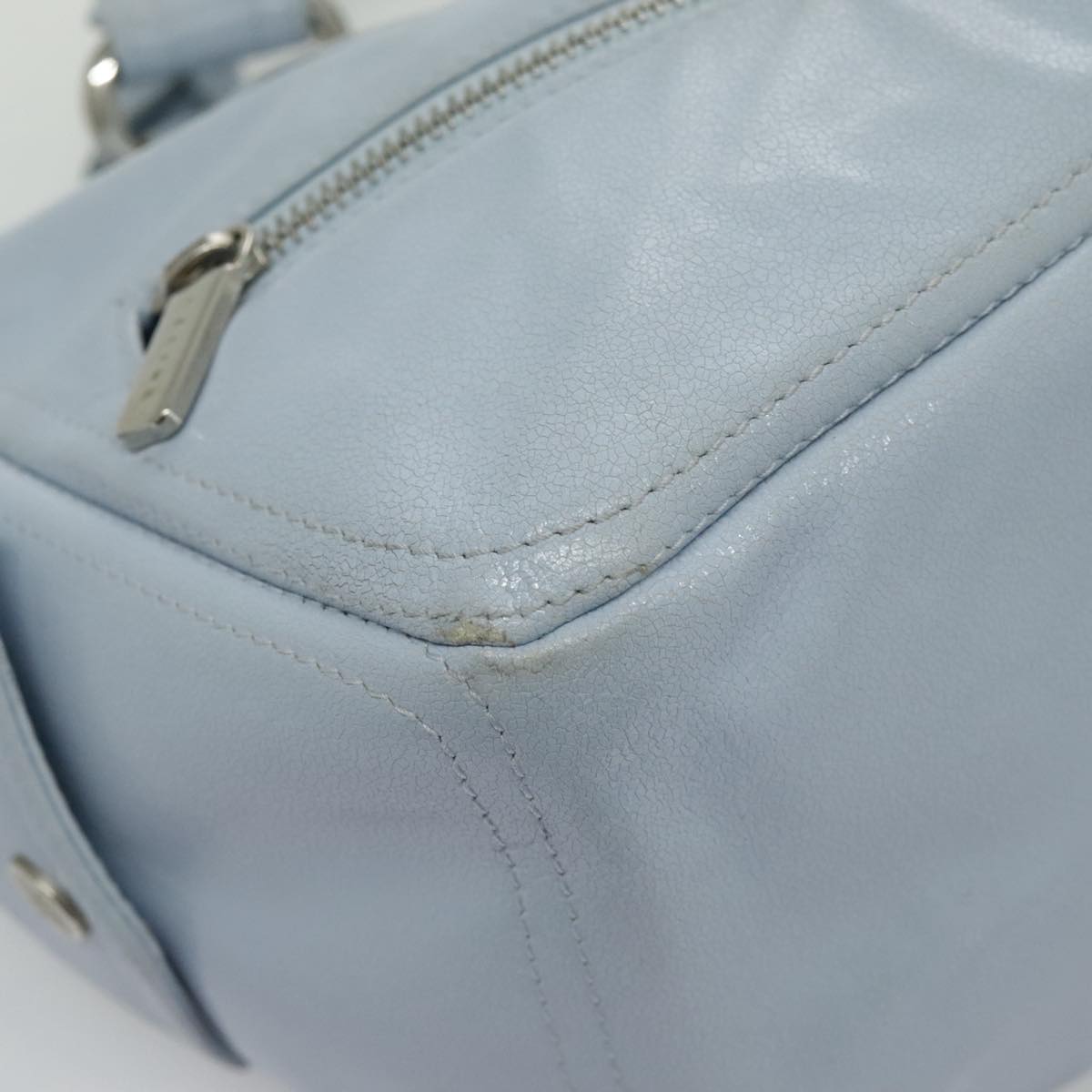 CELINE Hand Bag Leather Light Blue Silver Auth 97099