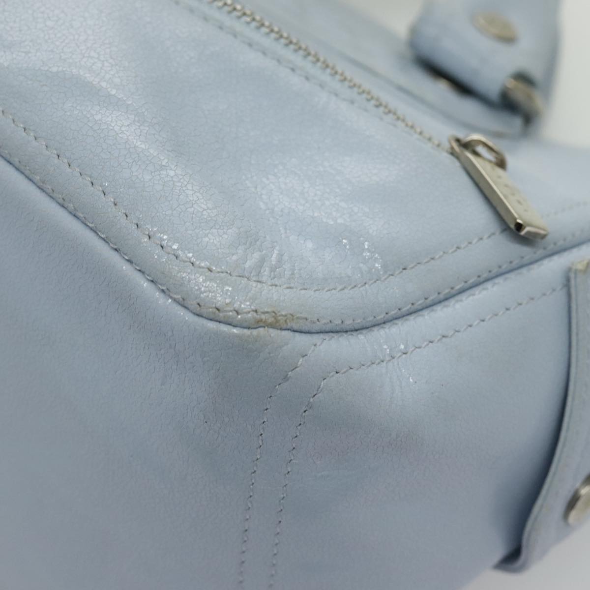 CELINE Hand Bag Leather Light Blue Silver Auth 97099