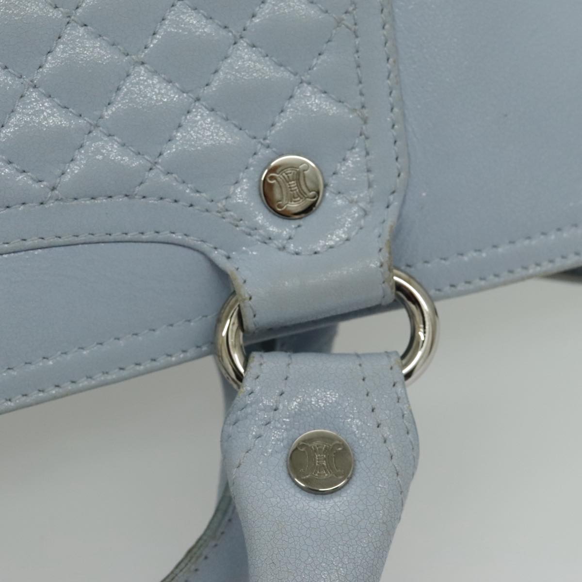 CELINE Hand Bag Leather Light Blue Silver Auth 97099