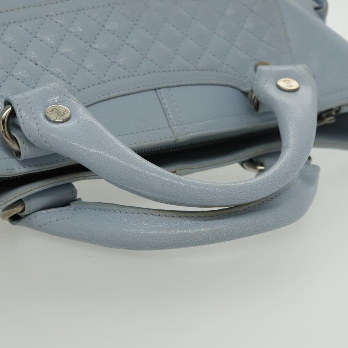 CELINE Hand Bag Leather Light Blue Silver Auth 97099