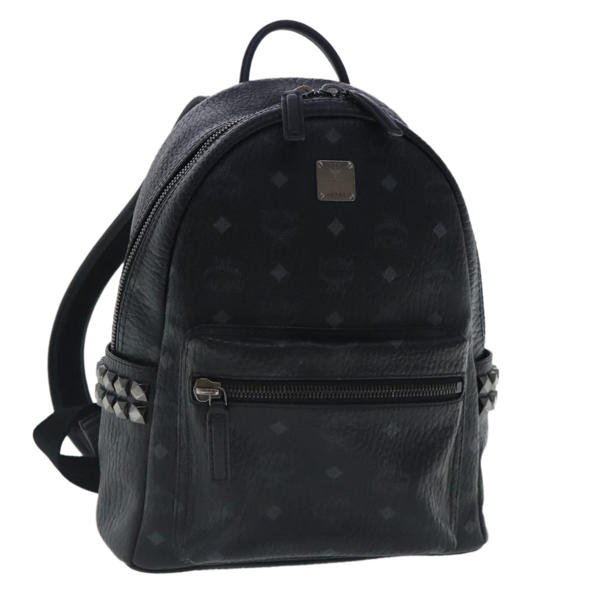 MCM Vicetos Logogram Backpack PVC Leather Black Silver Auth 97134