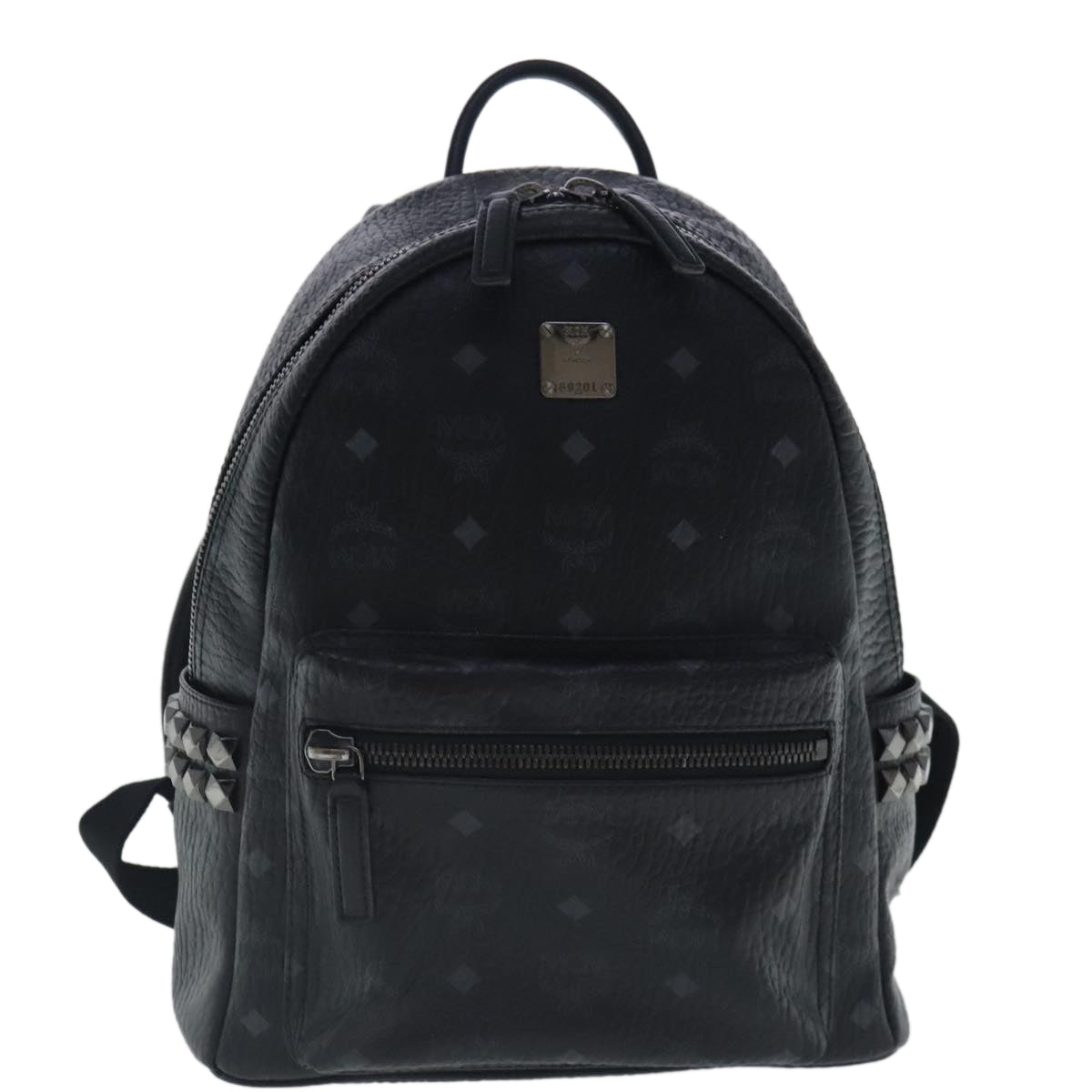 MCM Vicetos Logogram Backpack PVC Leather Black Silver Auth 97134