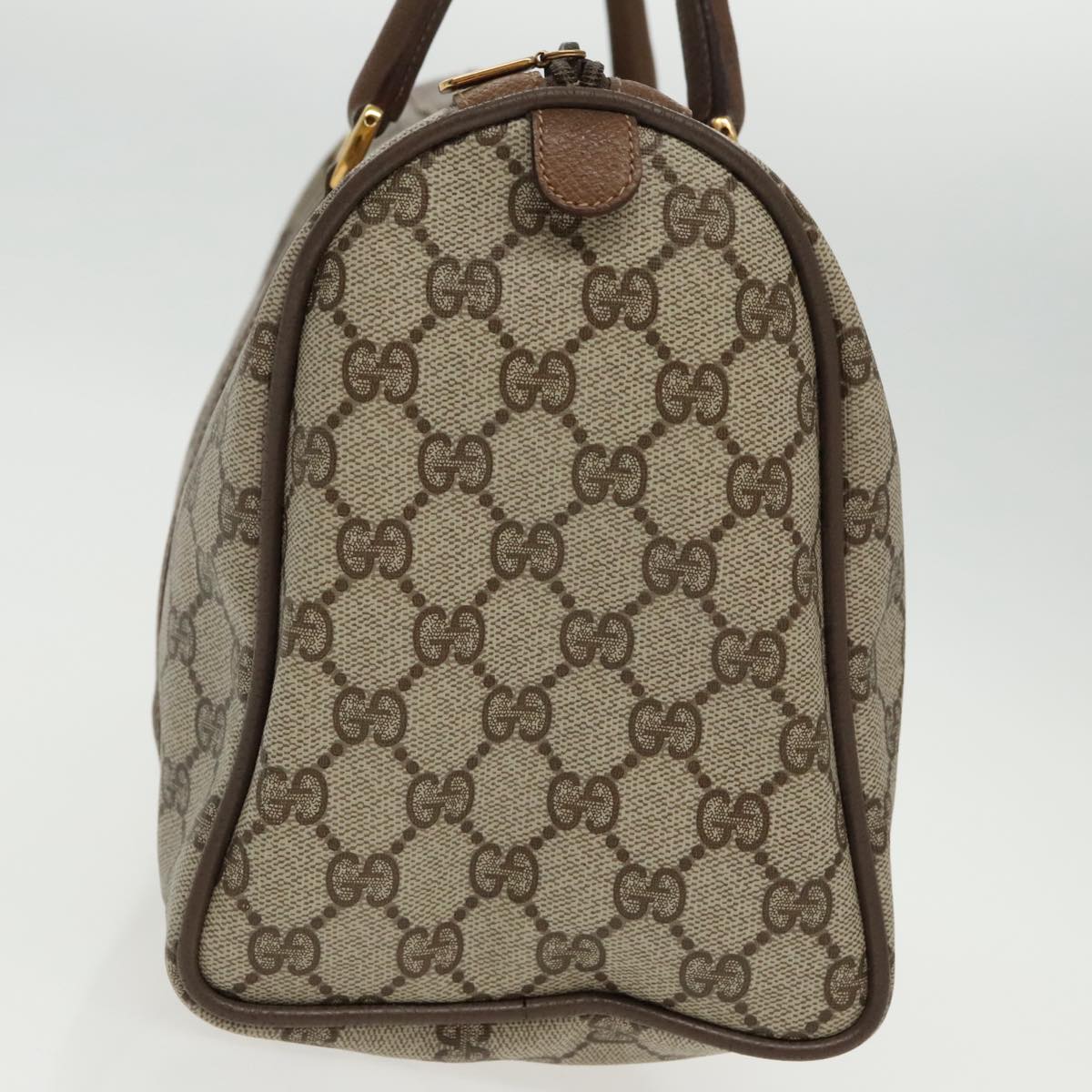 GUCCI GG Supreme Web Sherry Line Boston Bag PVC Beige Gold 111 02 007 Auth 97167