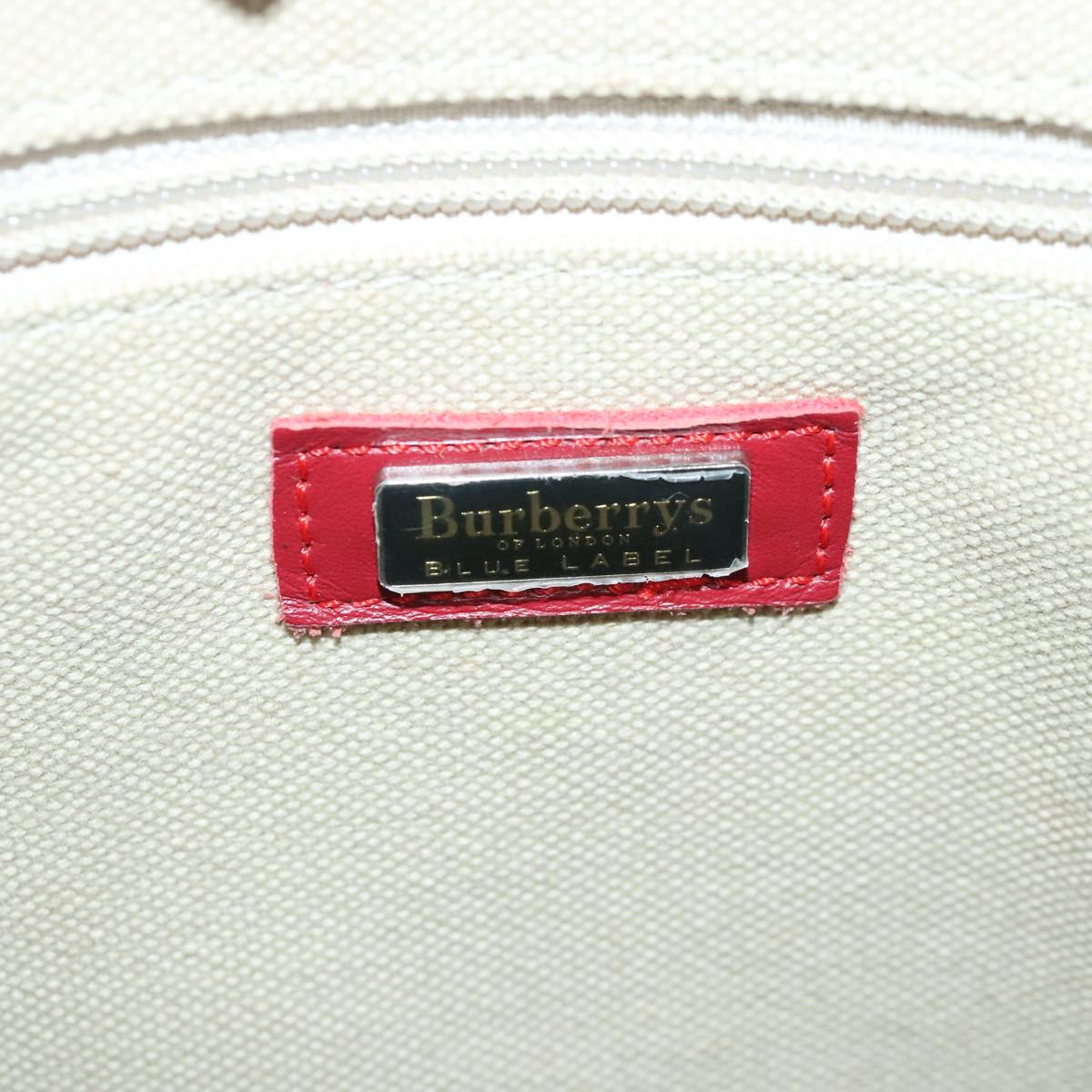 Burberrys Nova Check Blue Label Tote Bag Wool Leather Beige Silver Auth 97205