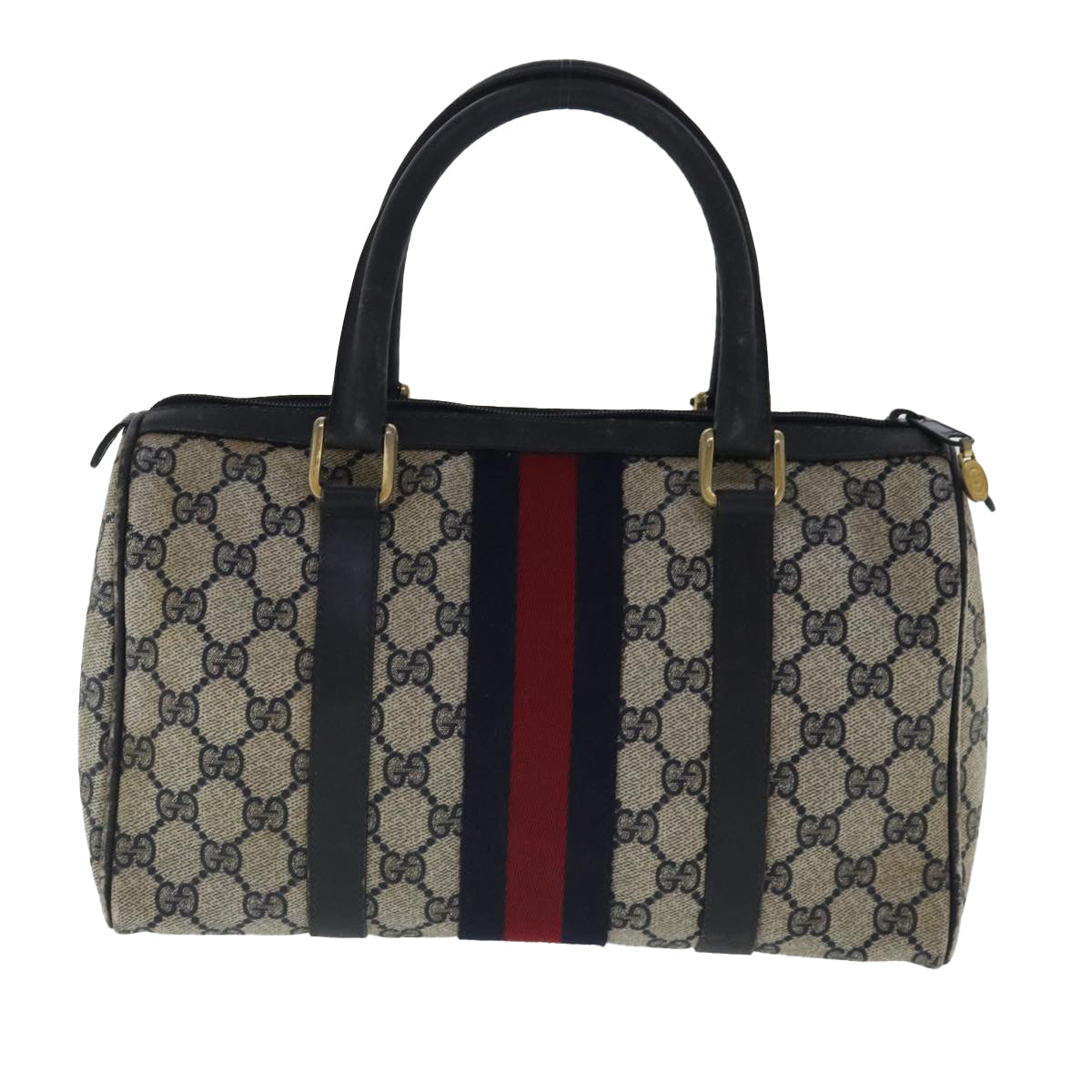 GUCCI GG Supreme Sherry Line Boston Bag PVC Navy Red 012 3841 28 39 Auth 97208