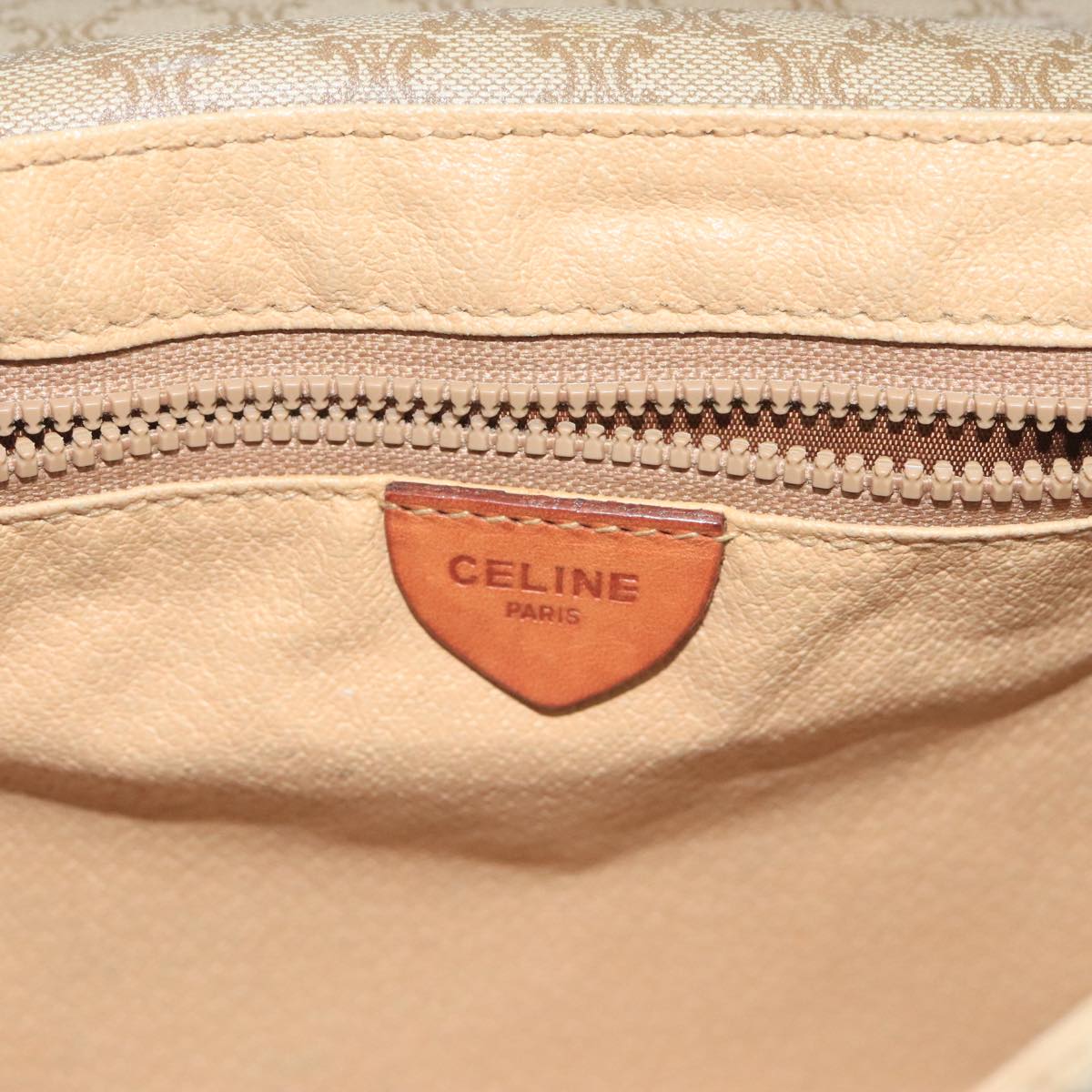 CELINE Macadam Canvas Shoulder Bag Beige Gold Auth 97311