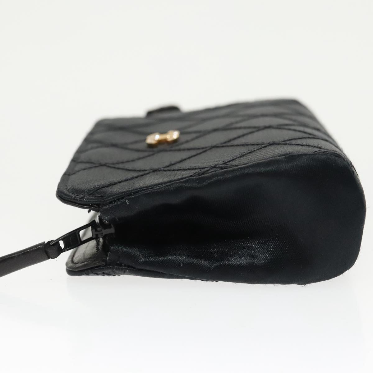 CHANEL Wild Stitch Pouch Satin Black Gold CC Auth 97382