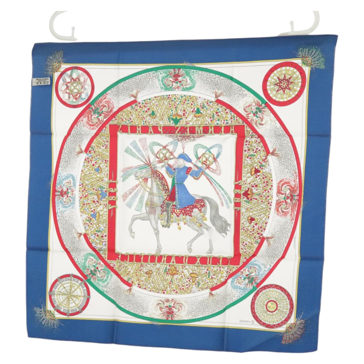 HERMES Carre 40 Scarf ""FEUX D ARTIFICE"" Silk White Blue Auth 97383