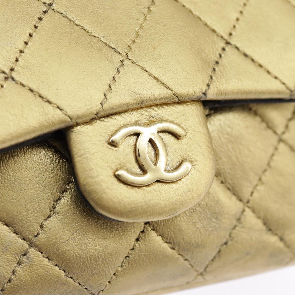 CHANEL Matelasse Hand Bag Leather Gold CC Auth 97386