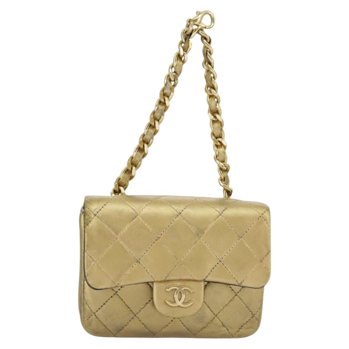 CHANEL Matelasse Hand Bag Leather Gold CC Auth 97386