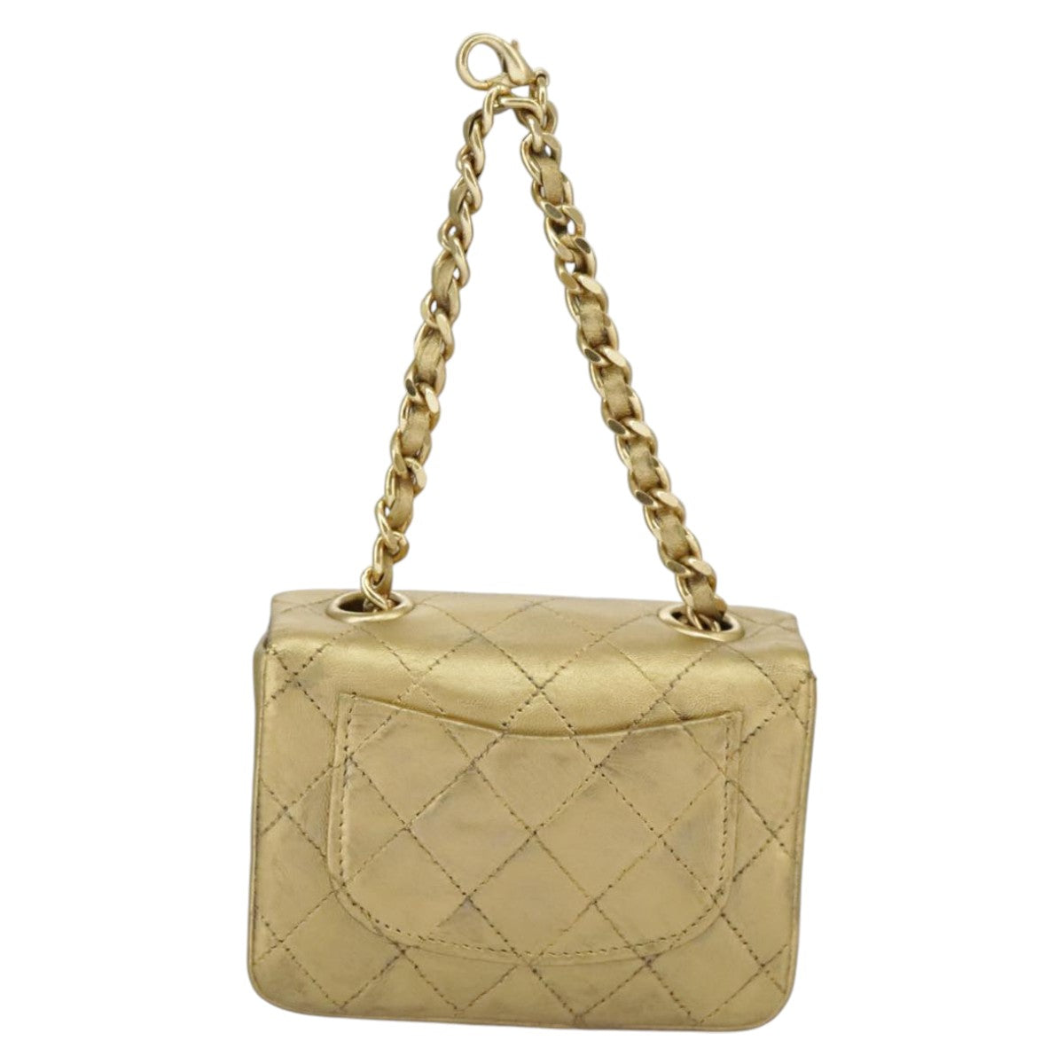 CHANEL Matelasse Hand Bag Leather Gold CC Auth 97386