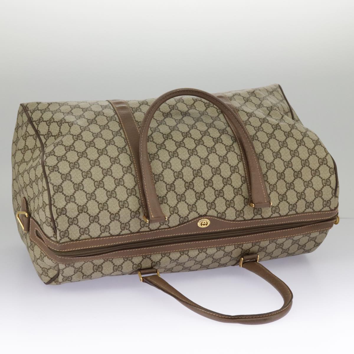 GUCCI GG Supreme Boston Bag PVC Leather Beige Gold 012 14 6081 Auth 97395