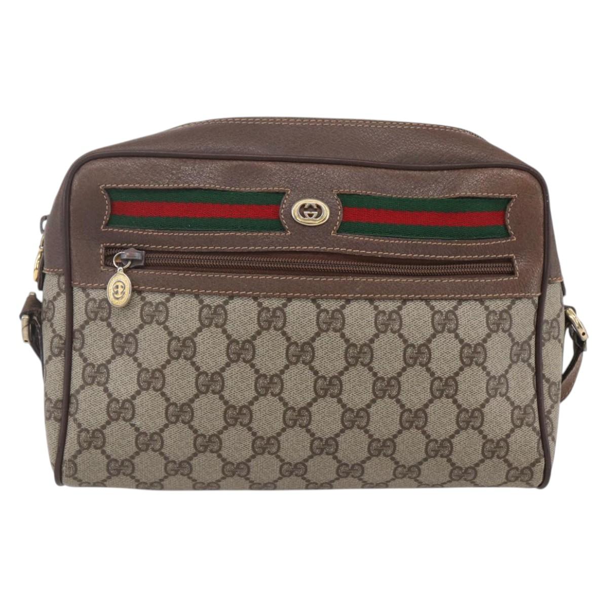 GUCCI GG Supreme Web Sherry Line Shoulder Bag PVC Beige Red Green Auth 97406