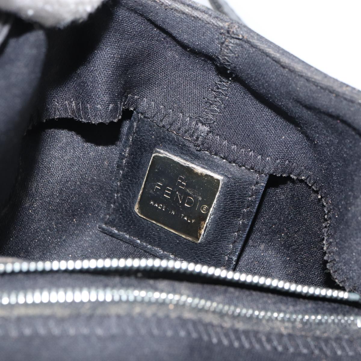 FENDI Mamma Baguette Shoulder Bag Leather Black Silver Auth 97412
