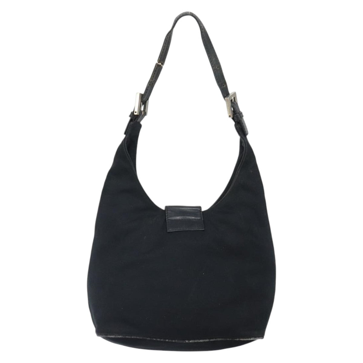 FENDI Mamma Baguette Shoulder Bag Leather Black Silver Auth 97412