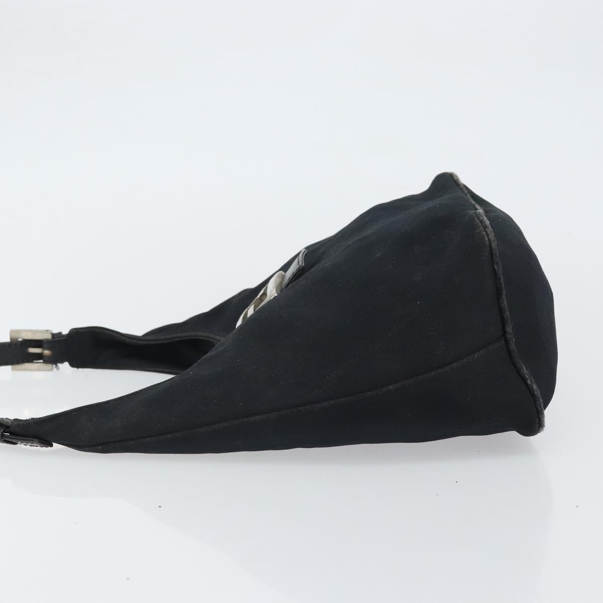 FENDI Mamma Baguette Shoulder Bag Leather Black Silver Auth 97412