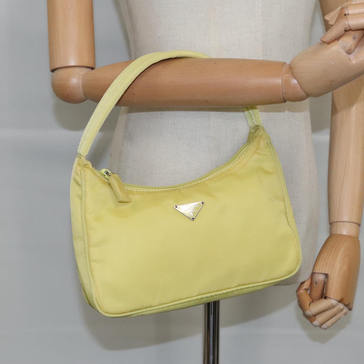 PRADA Accessory Pouch Accessory Pouch Nylon Yellow Silver Auth 97443