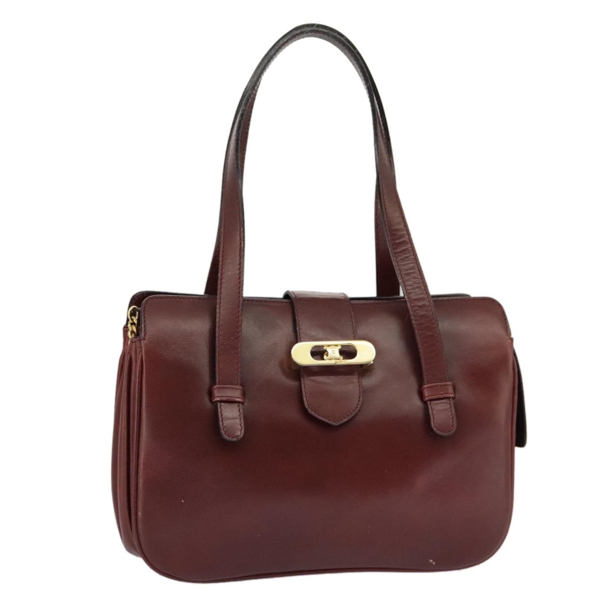 CELINE Hand Bag Leather Bordeaux Gold Auth 97447