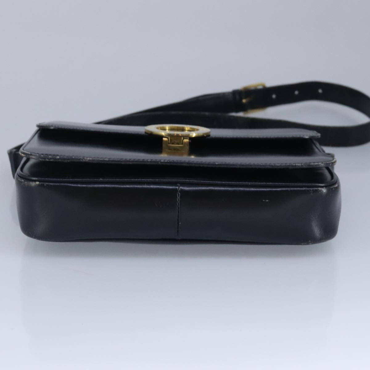 CELINE Shoulder Bag Leather Black Gold Auth 97448