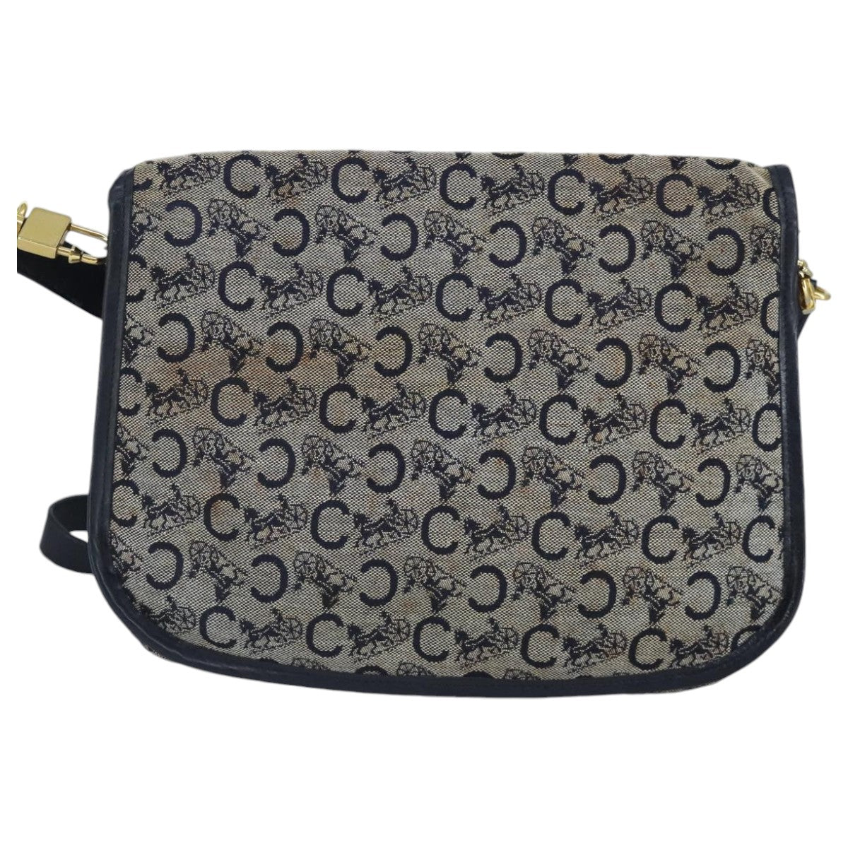 CELINE C Sulky Shoulder Bag Canvas Navy Gold Auth 97449