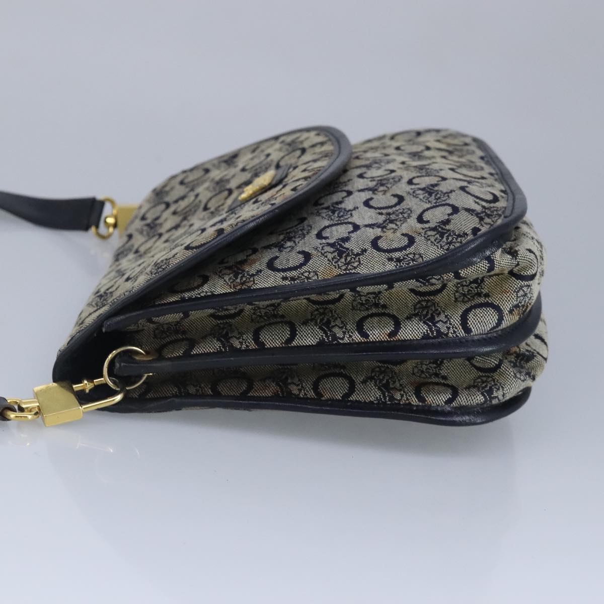 CELINE C Sulky Shoulder Bag Canvas Navy Gold Auth 97449