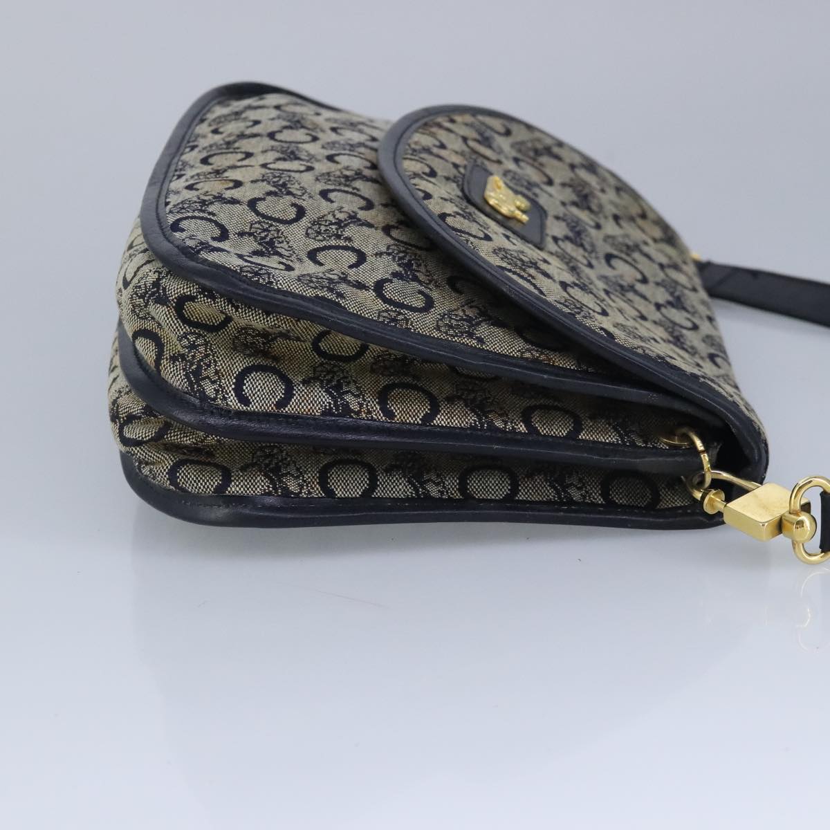 CELINE C Sulky Shoulder Bag Canvas Navy Gold Auth 97449