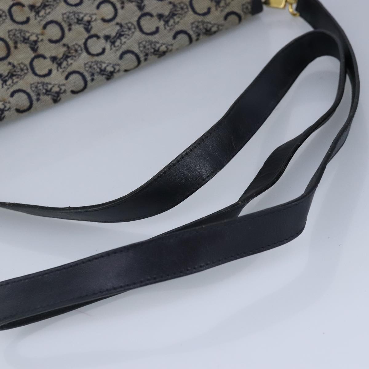 CELINE C Sulky Shoulder Bag Canvas Navy Gold Auth 97449