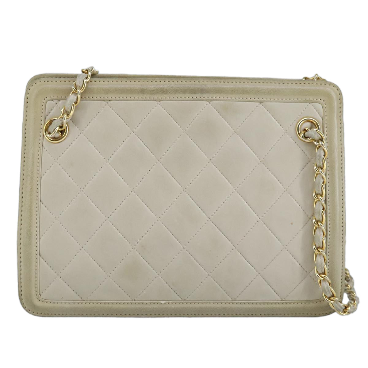 CHANEL Matelasse Chain Shoulder Bag Lamb Skin Beige Gold CC Auth 97457