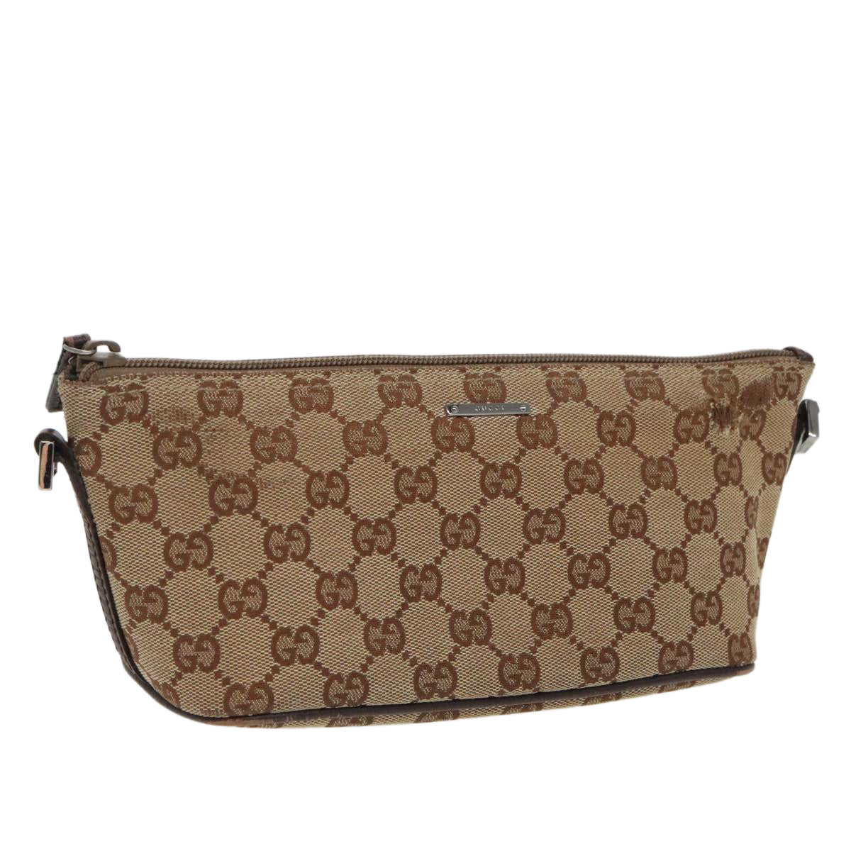 GUCCI GG Canvas Accessory Pouch Beige Silver 07198 Auth 97467