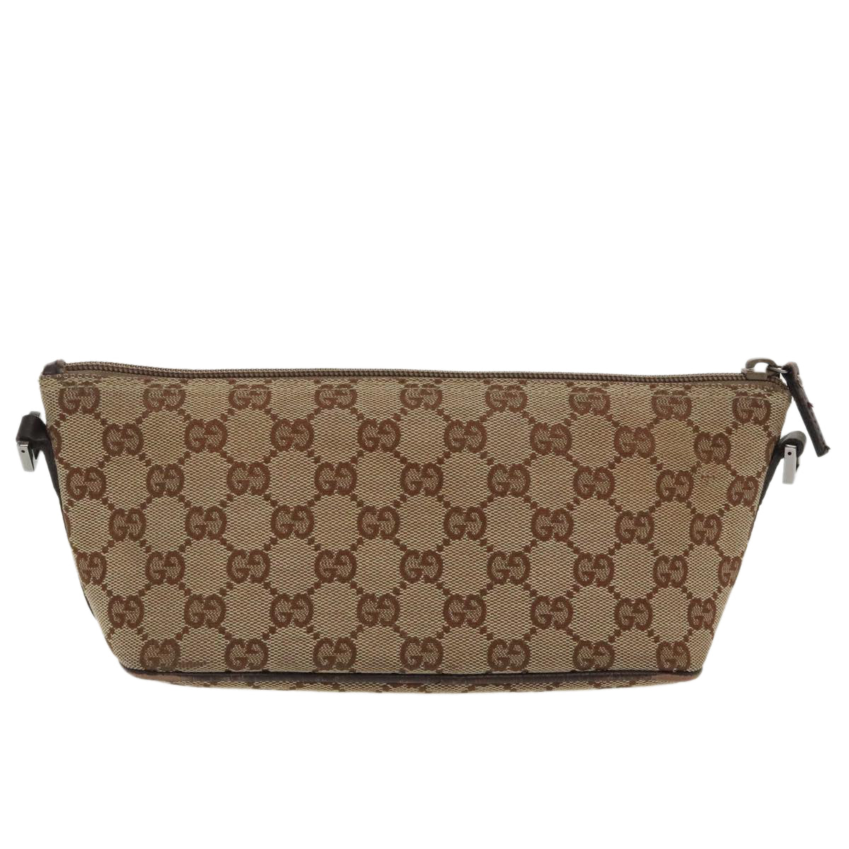 GUCCI GG Canvas Accessory Pouch Beige Silver 07198 Auth 97467