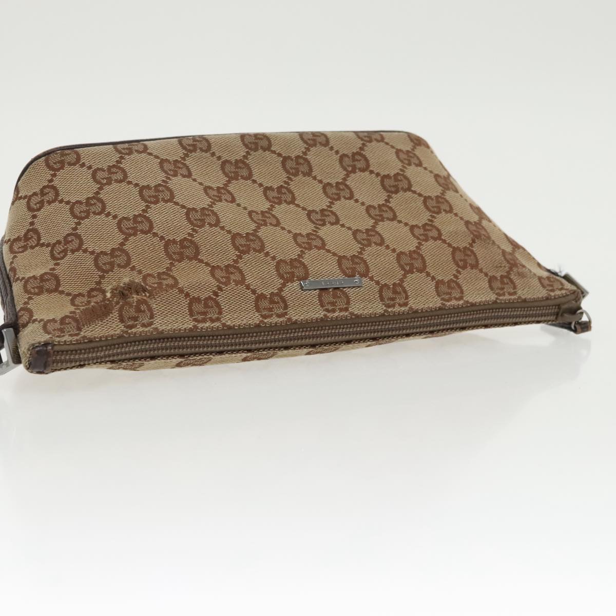 GUCCI GG Canvas Accessory Pouch Beige Silver 07198 Auth 97467