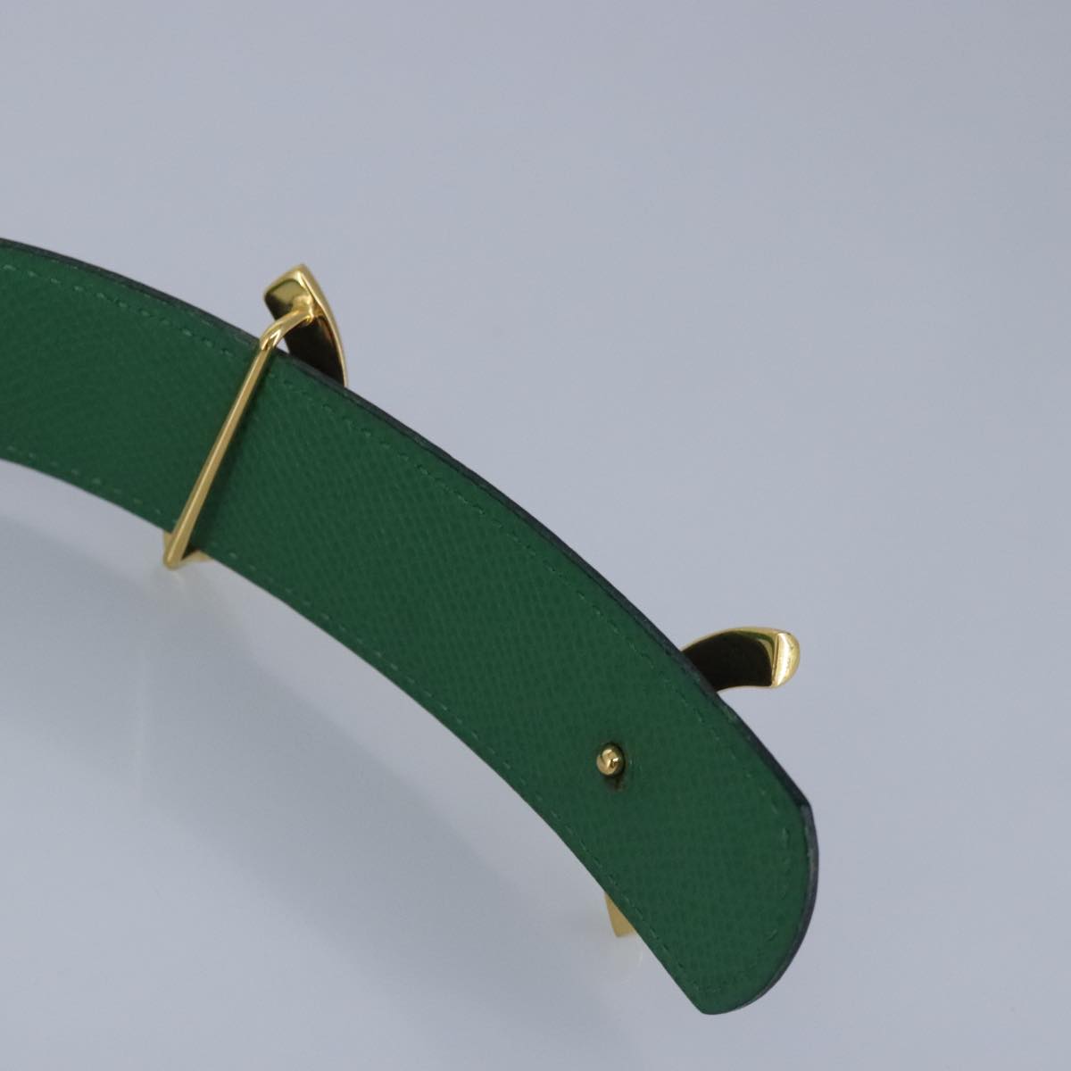 HERMES Belt Leather 35.4"" Navy Green gold Auth 97498