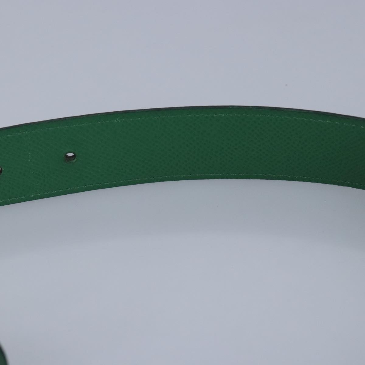 HERMES Belt Leather 35.4"" Navy Green gold Auth 97498