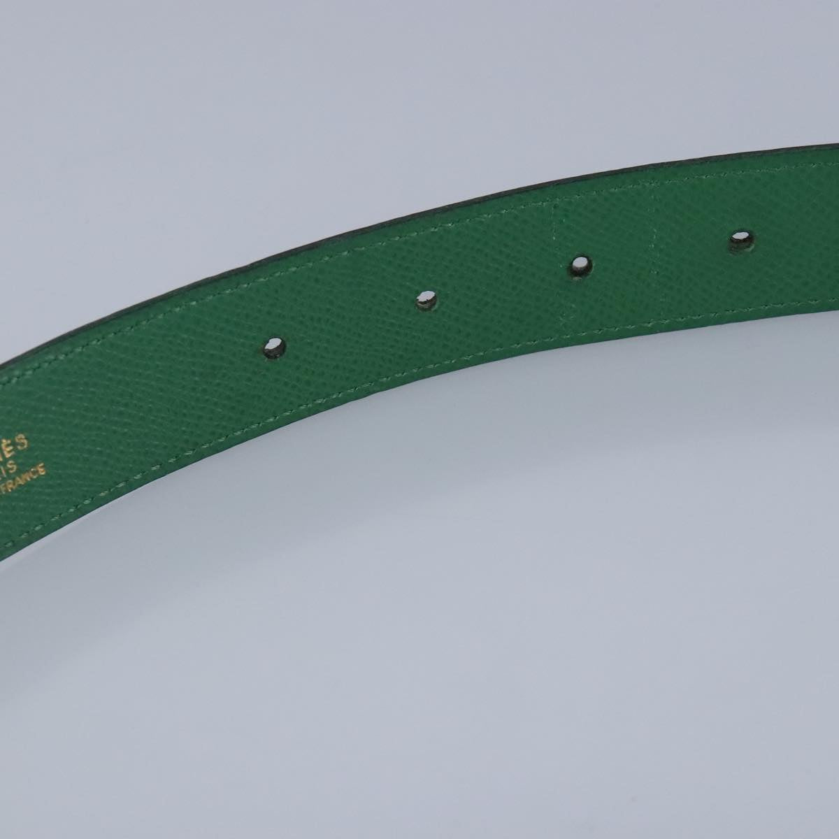 HERMES Belt Leather 35.4"" Navy Green gold Auth 97498