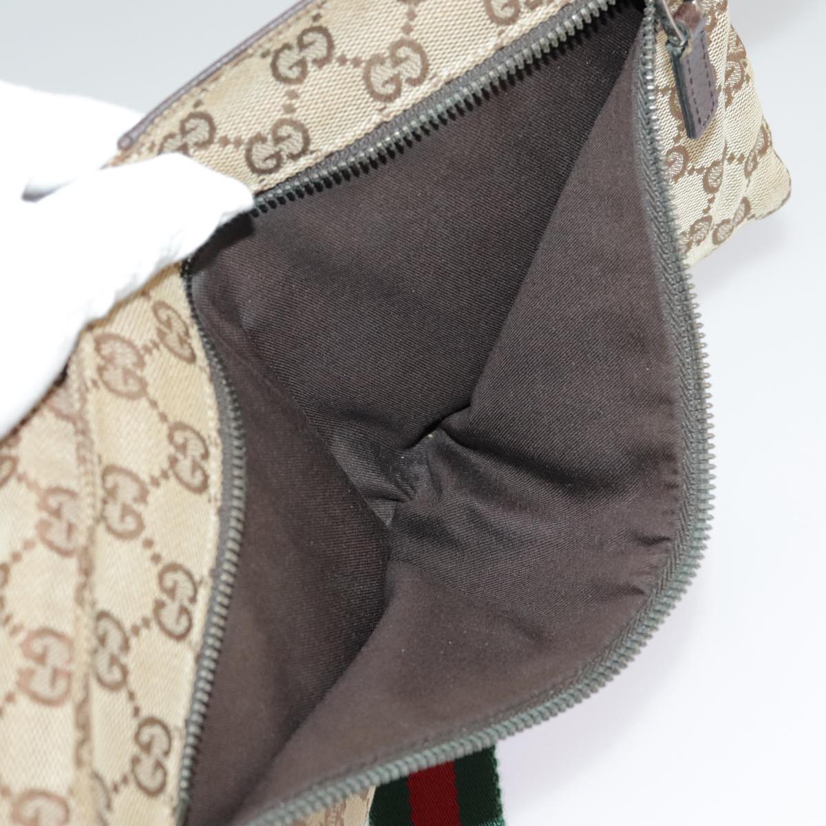 GUCCI GG Canvas Web Sherry Line Waist bag Beige Silver Red 28566 Auth 97557