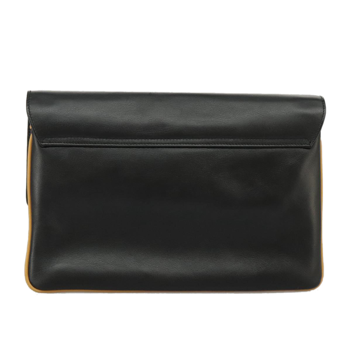 CELINE Clutch Bag Leather Black Gold Auth 97572