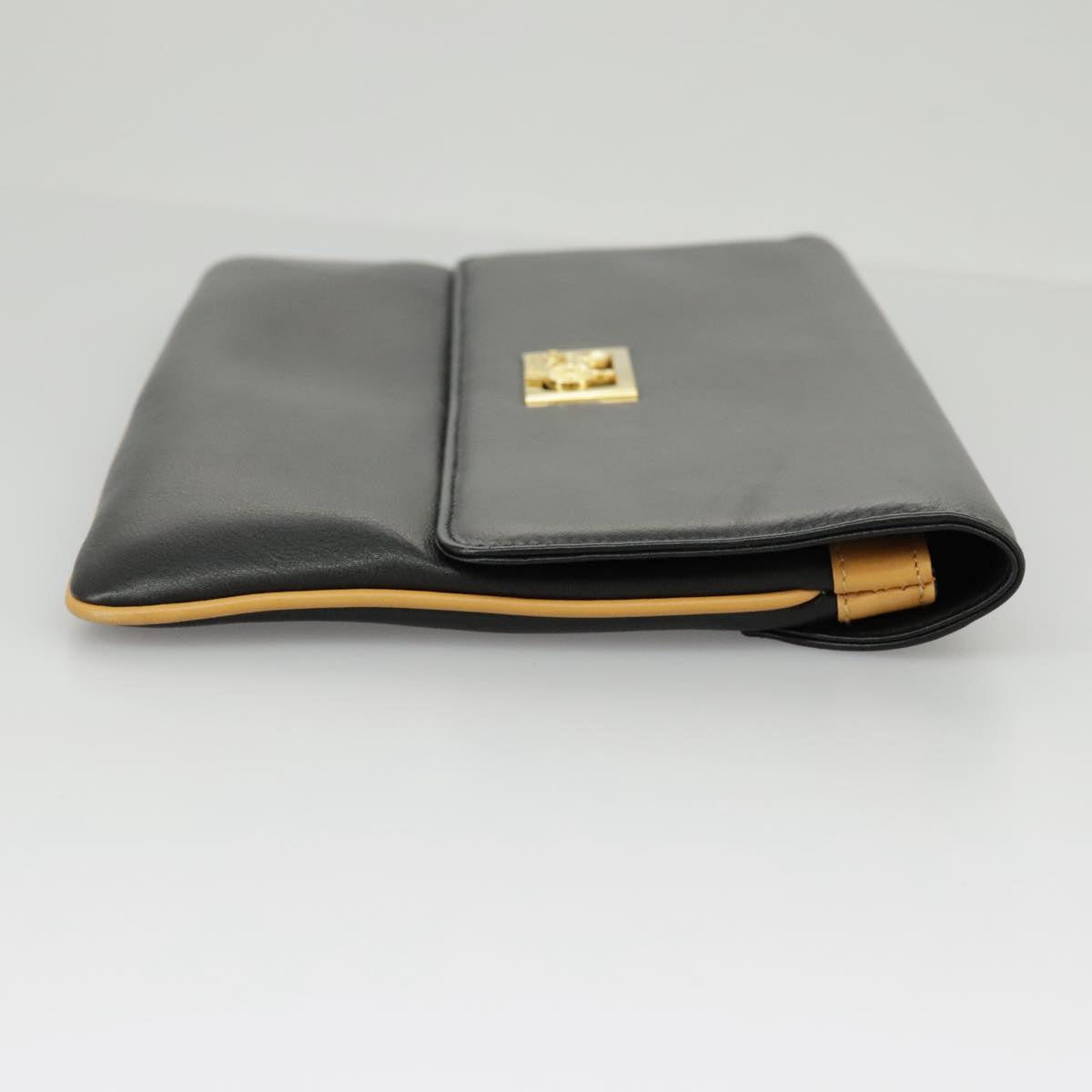 CELINE Clutch Bag Leather Black Gold Auth 97572