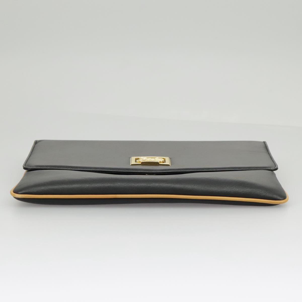 CELINE Clutch Bag Leather Black Gold Auth 97572