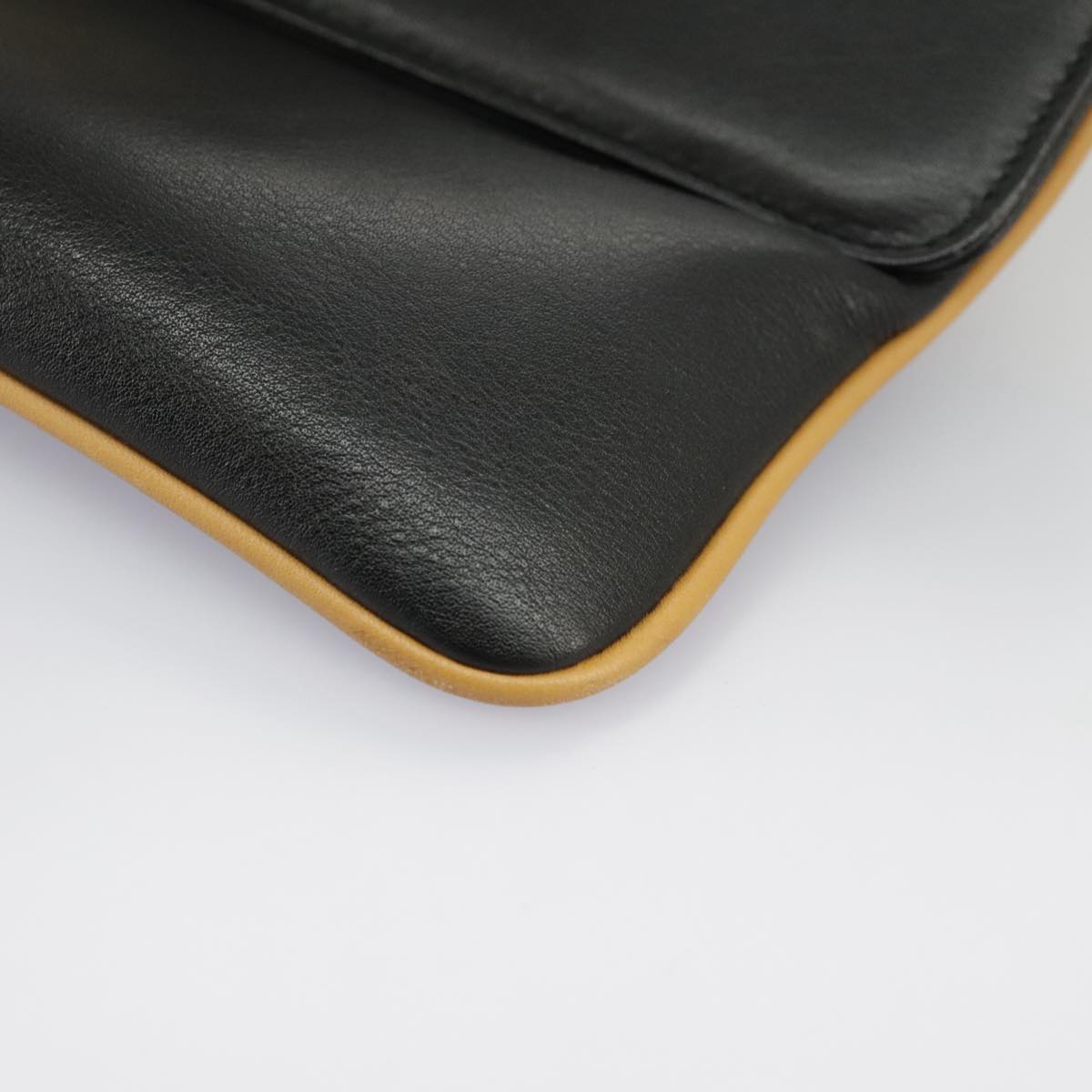 CELINE Clutch Bag Leather Black Gold Auth 97572