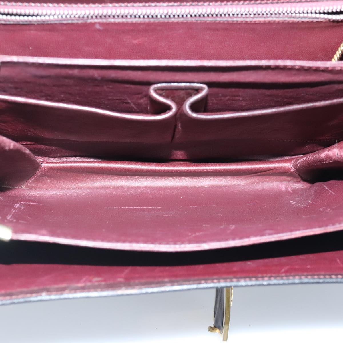 CELINE Hand Bag Leather Bordeaux Gold Auth 97579