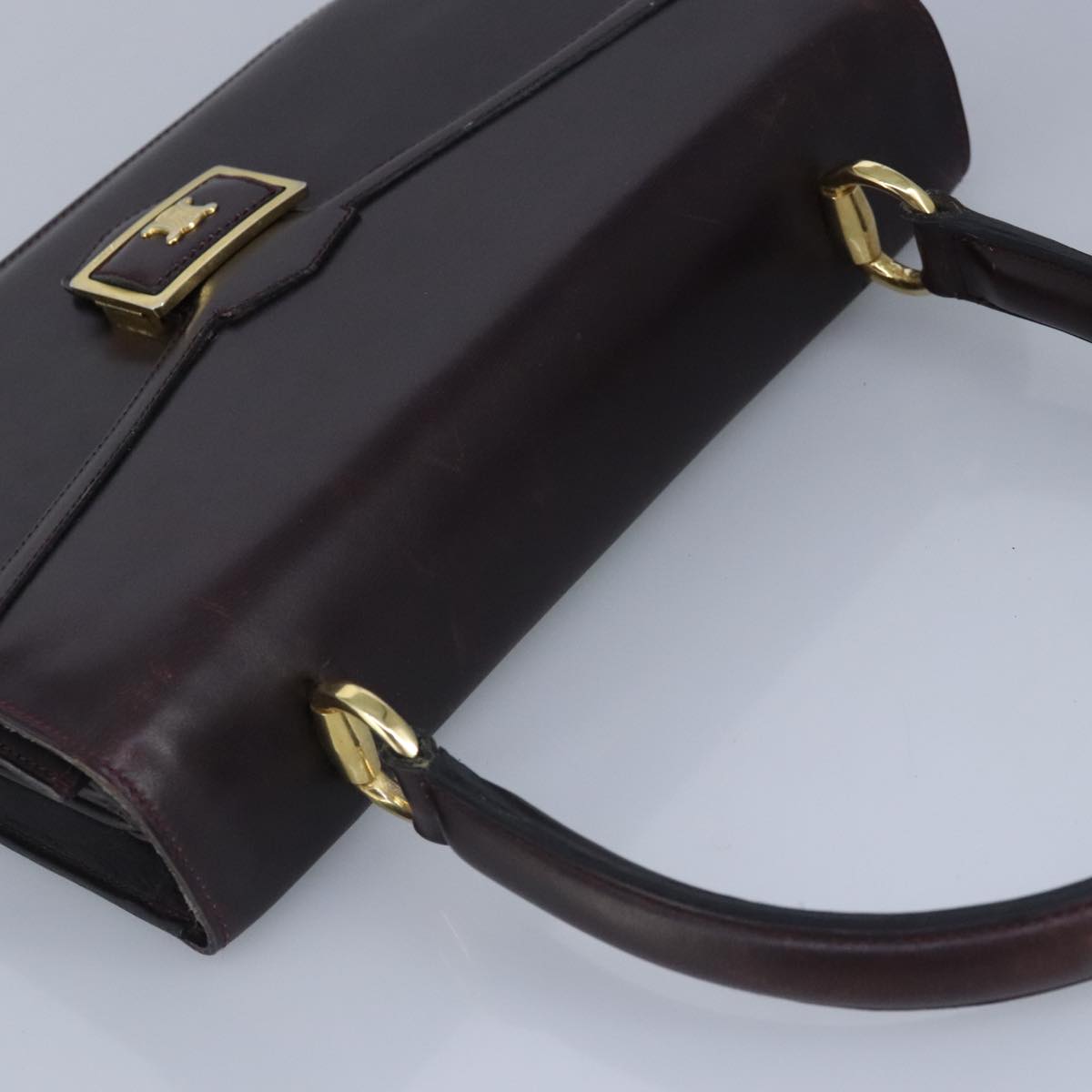 CELINE Hand Bag Leather Bordeaux Gold Auth 97579