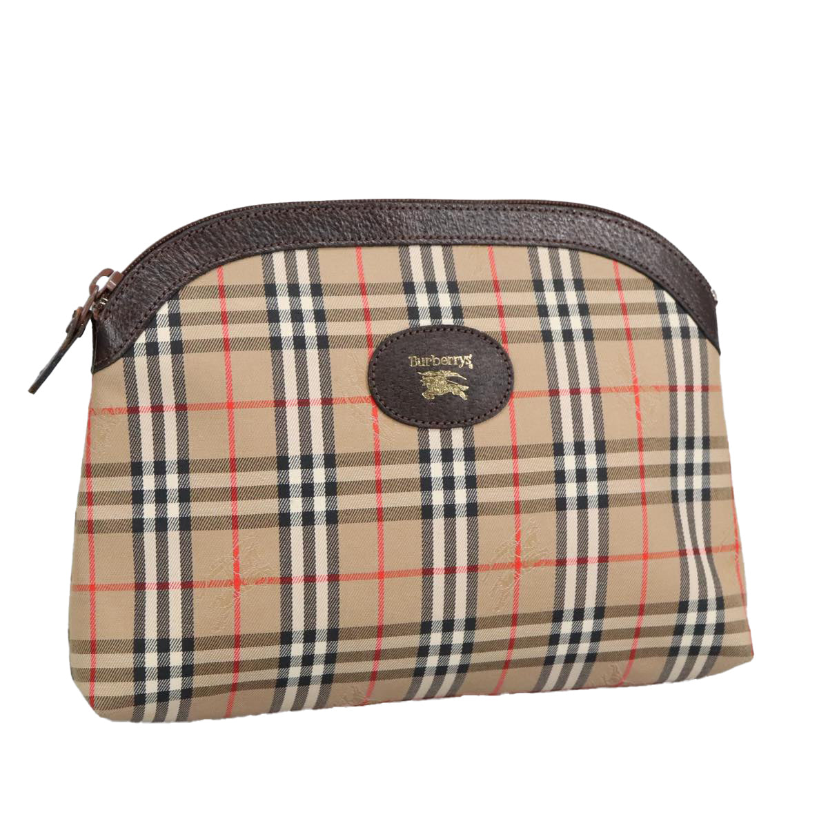 Burberrys Nova Check Pouch Canvas Beige Auth 97638