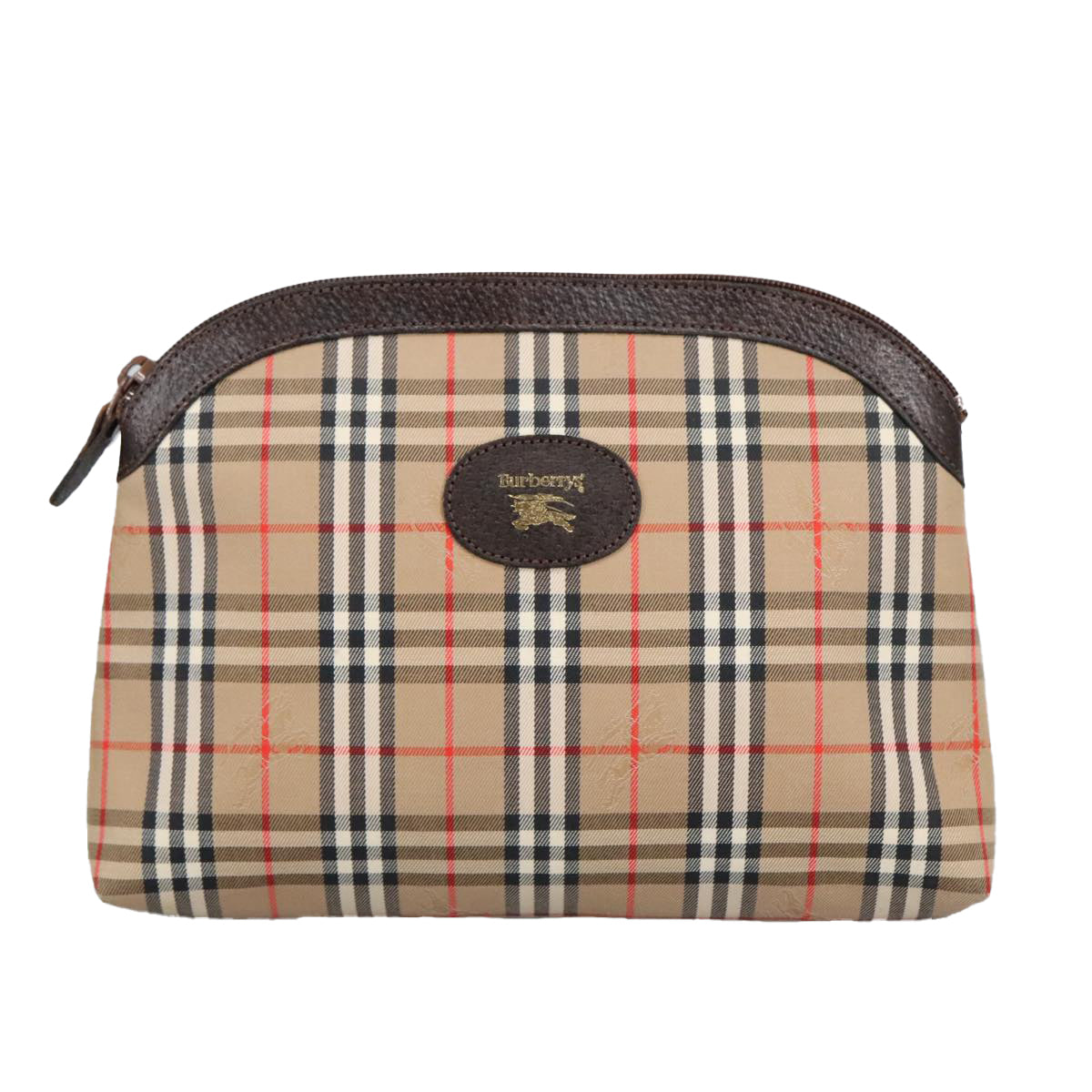 Burberrys Nova Check Pouch Canvas Beige Auth 97638