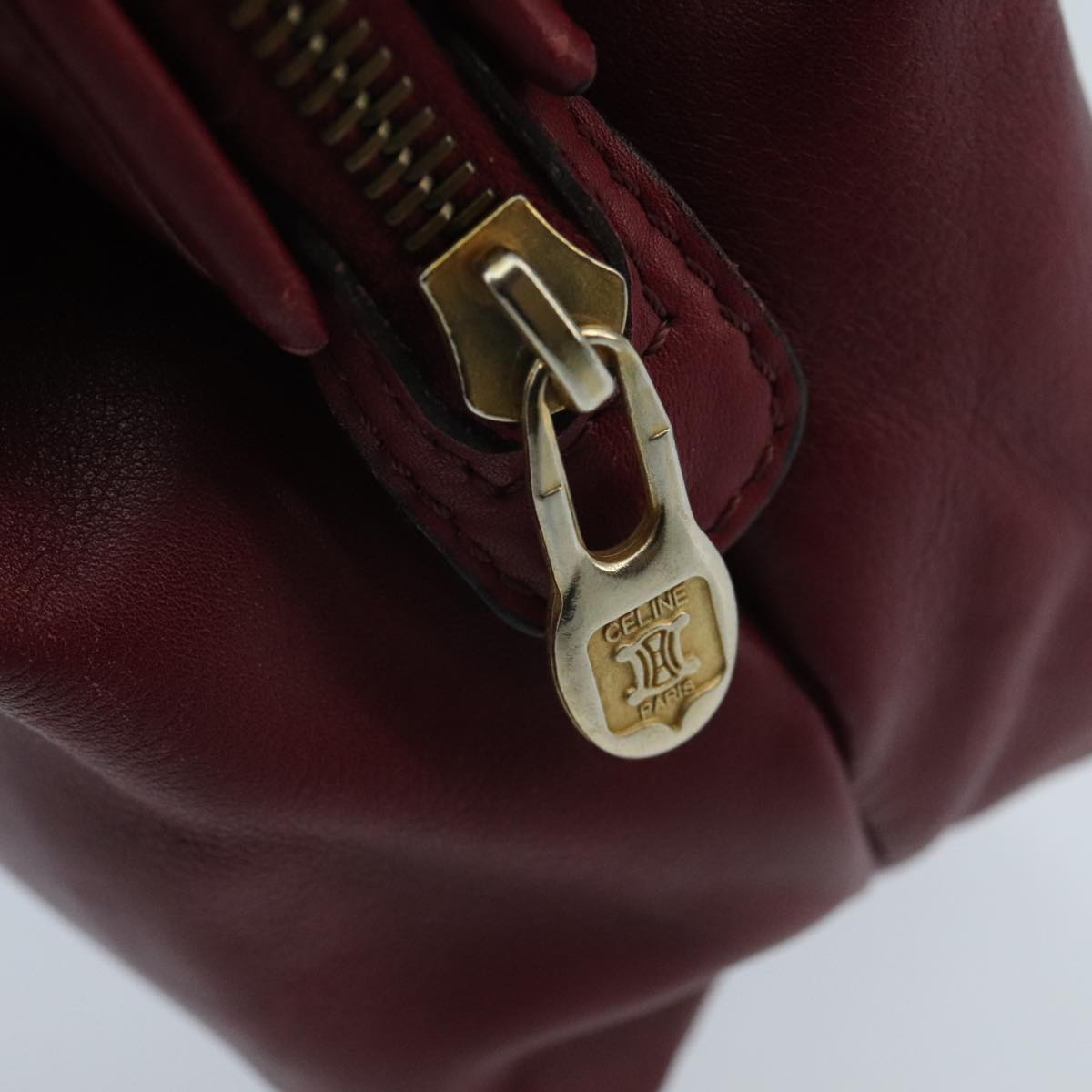 CELINE Pouch Leather Bordeaux Gold Auth 97693