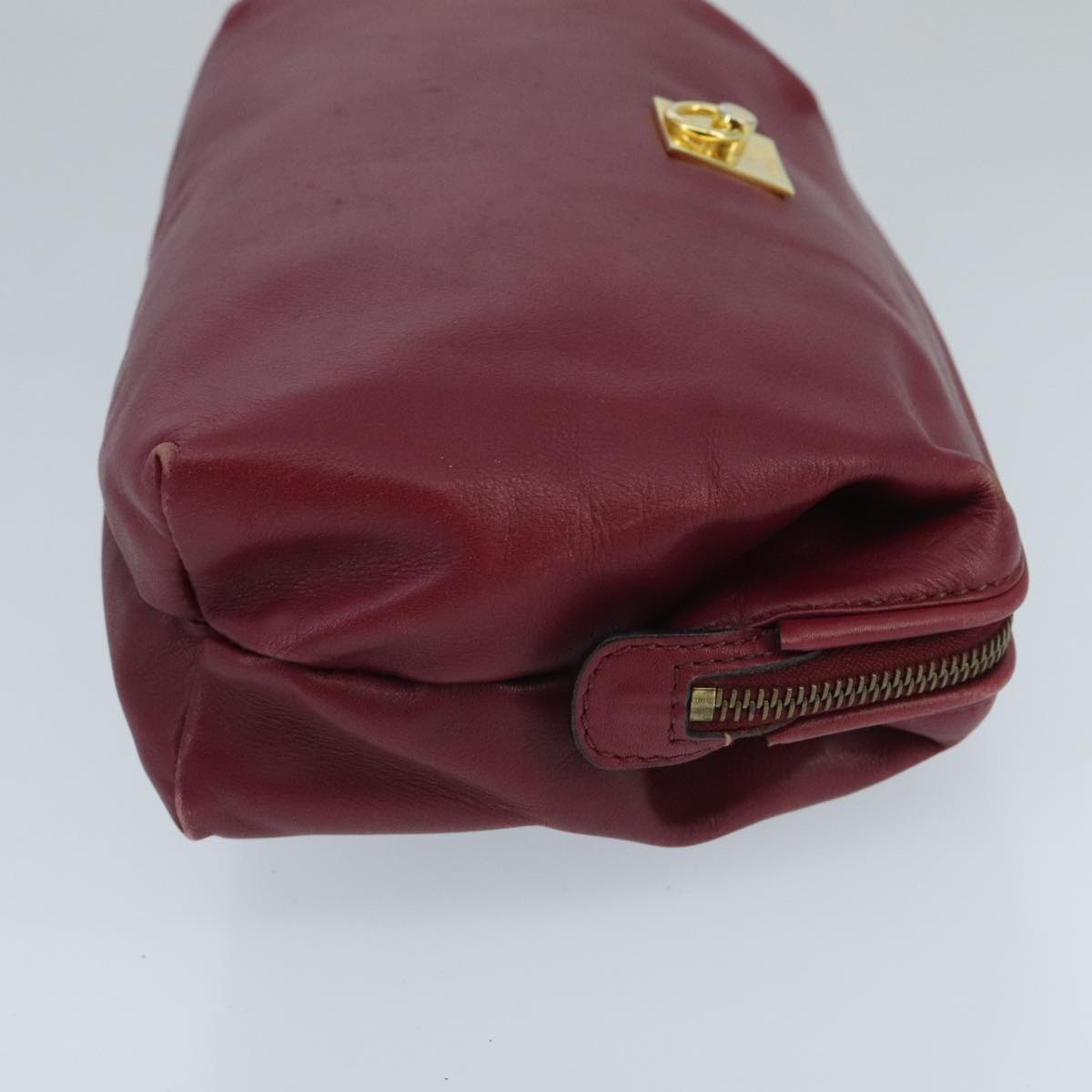 CELINE Pouch Leather Bordeaux Gold Auth 97693