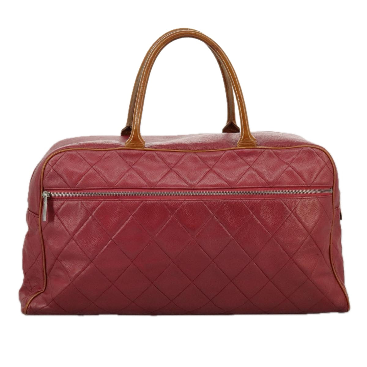 CHANEL Matelasse Boston Bag Caviar Skin Red CC Auth 97743