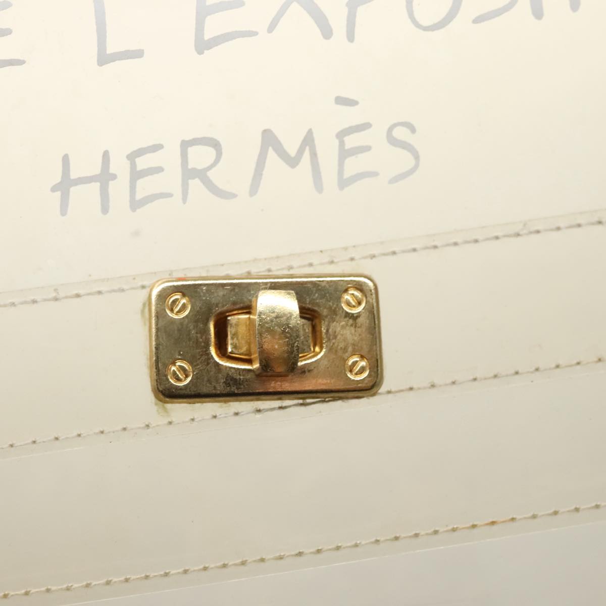 HERMES Vinyl Kelly Hand Bag Vinyl Clear Gold Auth 97750