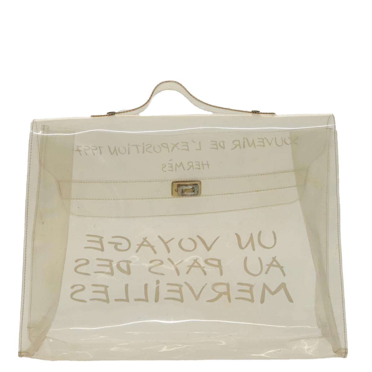 HERMES Vinyl Kelly Hand Bag Vinyl Clear Gold Auth 97750