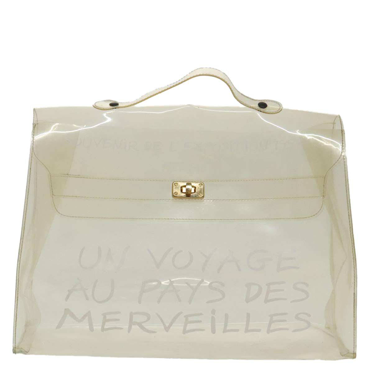 HERMES Vinyl Kelly Hand Bag Vinyl Clear Gold Auth 97751